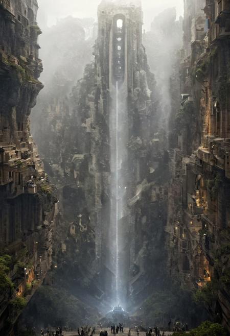 POV view , DOF,
(Ancient civilization, Alien Prometheus movie scene, dune movie scene:1.5), (The colonial city of the future, in the mist-filled Grand Canyon, on an unknown Earth-like planet, 2 moon on sky, Spaceship flight connects colonies, waterfulls:1.3), (Machu Picchu, a mountain settlement, incredibly spectacular:1.2), (Mario Botta:1.3), (avant-garde, future, reality, science fiction, photorealistic), (modern architecture:1.2), White limestone with black granite, fountain, waterfall, landmark, square, path, narrow street,
(Large Files, Ultra Realistic, 8K, 16k, FHD, HD, VFX, Perfect, Photography, composition, Architecture Sales Photography, Architecture Competition, Ultra High Resolution, Cinematography, High Resolution Image:1.1), (dramatic lighting, direct sunlight, ray tracing, clear shadow:1.2),  (real landscape:1.1), (blurred background:1.0), (urban background, more_details) ,
great lighting, clear, hillscastel, <stardeaf-cold-arc>, xtower, industrialbuilding