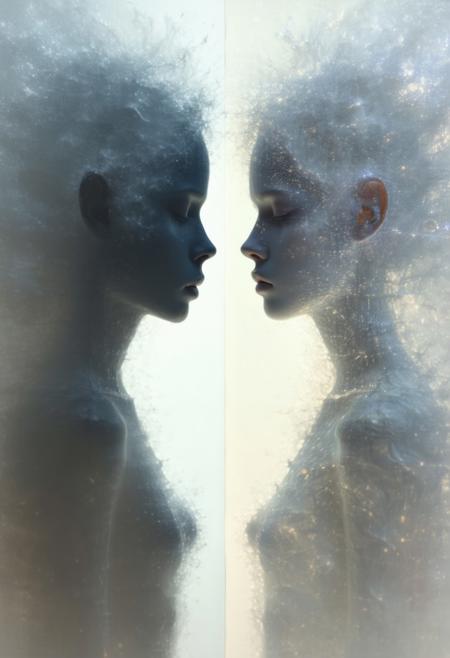 A figure stands face to face with their mirrored self, not a reflection but another being—same form, different aura. One radiates shadow, the other light. The world around them splits into two realms—one crumbling, one blooming. A surreal confrontation of self. ((Neo-Gnostic Realism))
<lora:FLUX-daubrez-DB4RZ-v2:0.55> <lora:Sinfully_Stylish_.02_for_FLUX:0.35> <lora:dystopia:0.6>