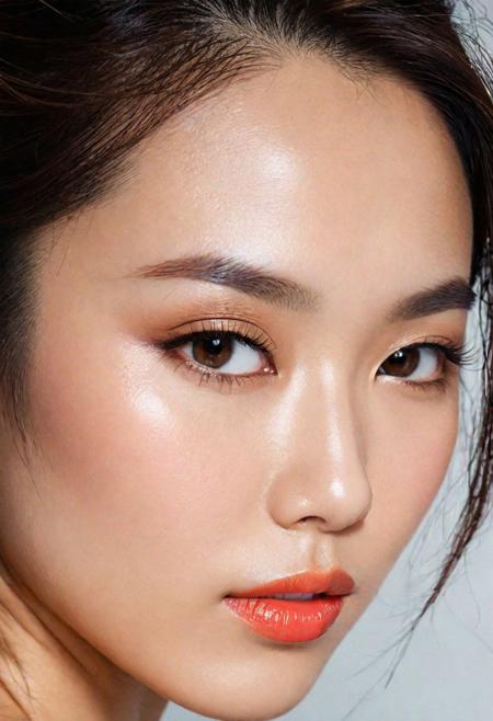 glamorous photo portrait of a unique breathtaking and beautiful Asian woman face close-up, stunning detail, hyper detailed eyes, detailed skin with a flawless texture delicate and refined, smooth hair, fullness of her lips,, captured in masterful composition, lighting accentuate her natural beauty, gentle shadows and highlights, incredible skill and attention to detail, nuance and detail, supersharp focus, Carne Griffiths, Conrad Roset, annie leibovitz, hyperdetailed, soft light, sharp, Hasselblad masterclass, . high fashion, luxurious, extravagant, stylish, sensual, opulent, elegance, stunning beauty, professional, high contrast, detailed