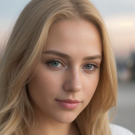 beautiful young woman portrait photo,realistic face,realistic eyes, blonde hair, realistic very light freckles on face, light brown eyes, dutch influencer, instagram model, very slightly rough skin, realistic portrait, realistic ambience light, light makeup, large breasts