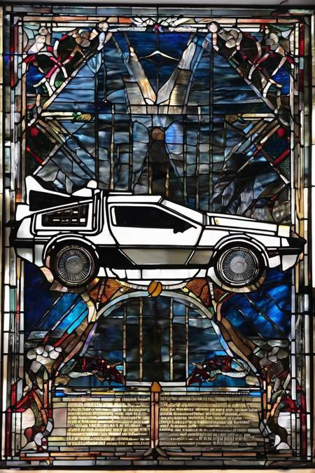 delorian from back to the future<lora:stained_glass_style_v1_sdxl:1>