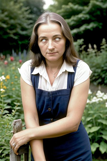 head and shoulders photograph of a woman, age 43, in her garden <lora:whiteeyes_11-04:1> whiteeyes