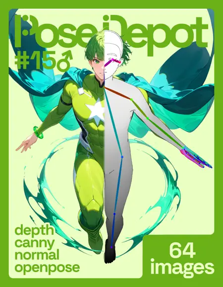 [OpenPose + Depth + Canny + Normal] Pose Depot #15M: Flying Superhero