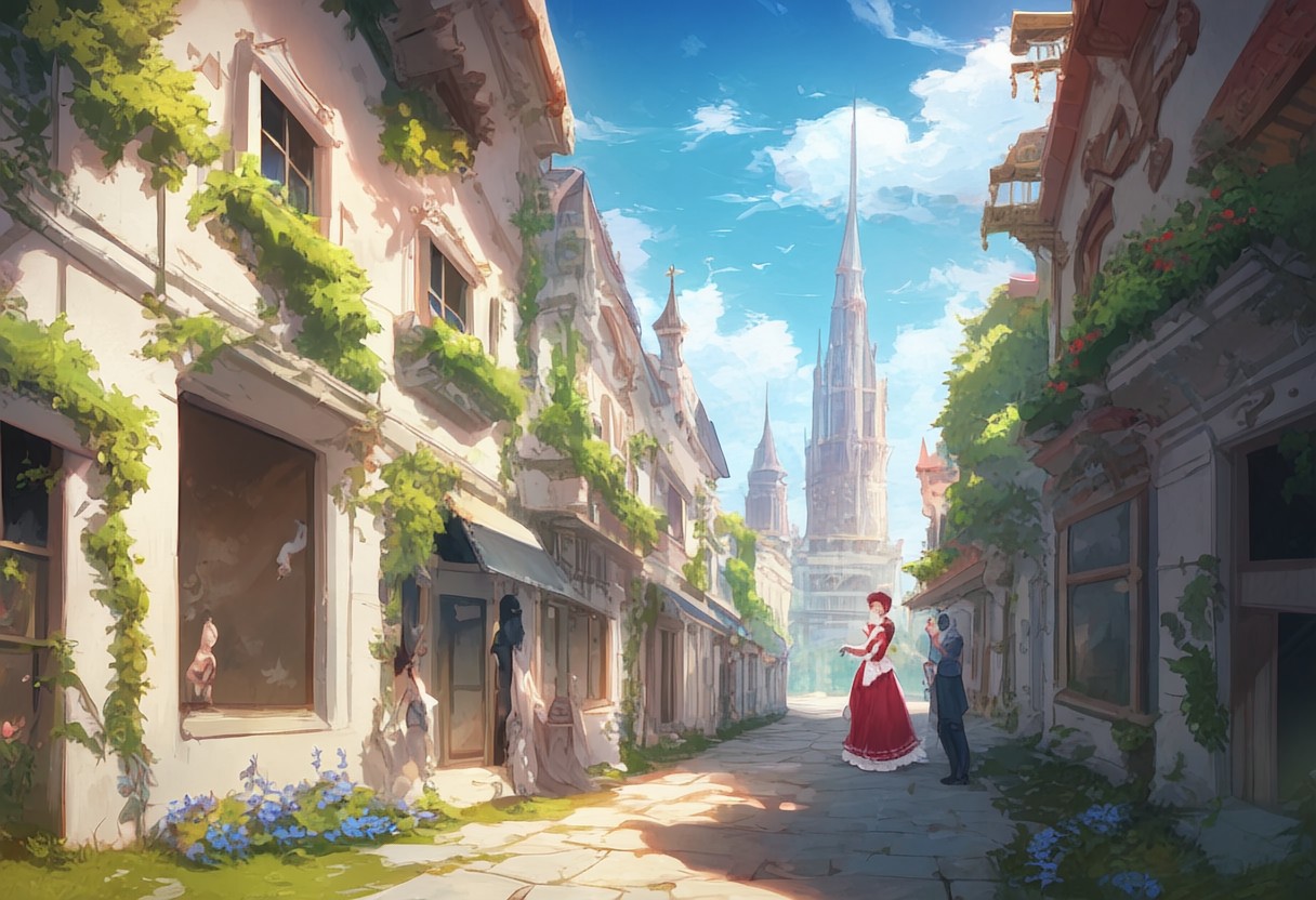 score_9, score_8_up, score_8. score_9, score_8_up, score_7_up, masterpiece, 4k, high quality, (best quality:1.1),anime, beautiful drawing, In the heart of a bustling steampunk Victorian city, a woman in an exquisite, elaborate dress stands amidst the crowd. Her eyes are fixed on a street musician, his melodies weaving through the industrial noise, his face radiating joy. The scene captures the stark contrast between the city's mechanical progress and the beauty of nature. This vivid picture, perhaps a painting, exudes lush detail: the intricate gears of the woman's attire, the musician's genuine smile, and the fusion of cityscape and greenery in the background. The image is a masterpiece, skillfully blending nostalgia, whimsy, and urban grit.