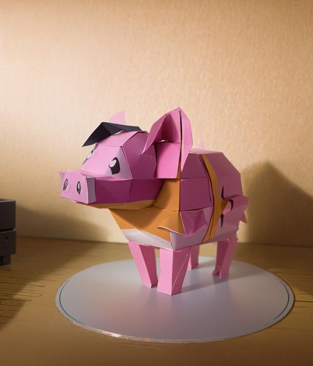 papercraft, no humans, animal focus, animal, gradient background, gradient, standing, solo, full body, from side, brown background, pig, simple background