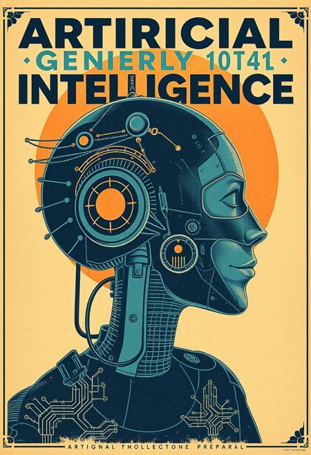 Vintage poster design, retro, 
'Artificial General Intelligence'