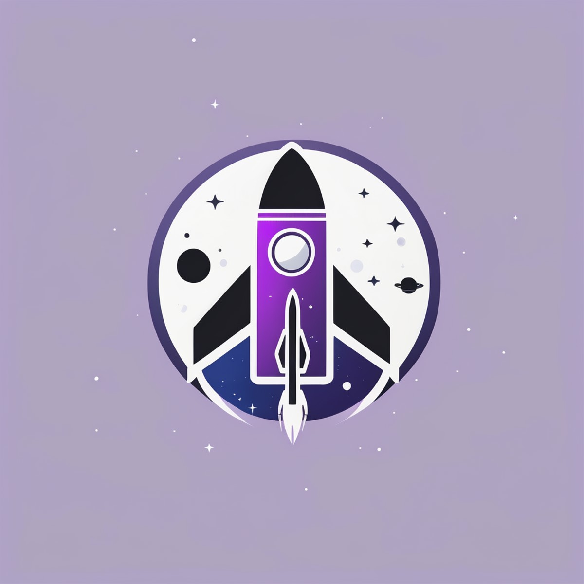 A logo for a space travel company, launching rocket, space-themed colors (black, purple, dark blue)., LogoRedAF, <lora:Log...