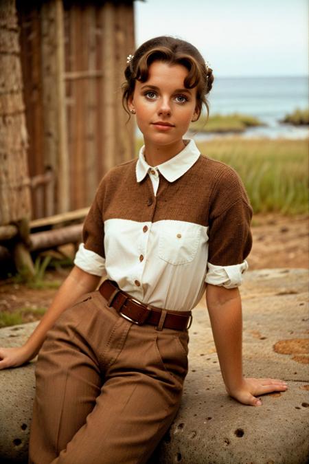 1960s \(style\),  beauty photo  of a simple modern female
<lora:DawnWells_SD15_v1.0:1> DawnWells
inside a primitive island hut, extremely high quality RAW photograph, detailed background, intricate, Exquisite details and textures, (detailed brown eyes:1.4), 8k uhd, dslr, high quality, film grain, Fujifilm XT3, , mid-body, flaming torches,
Half updo with bobby pins, White button down blouse, High waisted khaki capris,
Watch, brown belt
<lora:epiCRealismHelper:1>
amazing fine detail, Nikon D850 film stock photograph Kodak Portra 400 camera f1.6 lens, rich colors, lifelike texture, dramatic lighting, dynamic composition, unreal engine, trending on ArtStation, cinestill 800 tungsten, in the style of David Hamilton photography