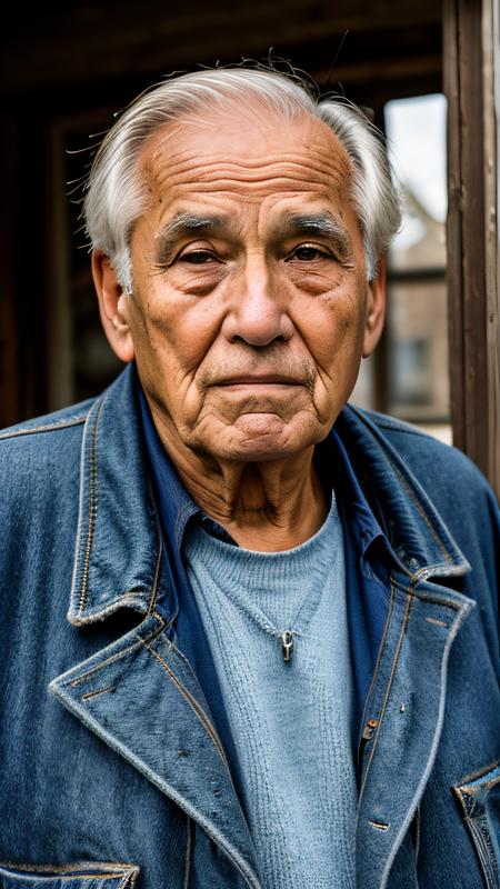 old man in old jacket, ragged clothes, sad faces, sad expression, in the back ground broken window, detailed background, highly detailed face, extremely detailed, high quality, best quality, looking at viewer