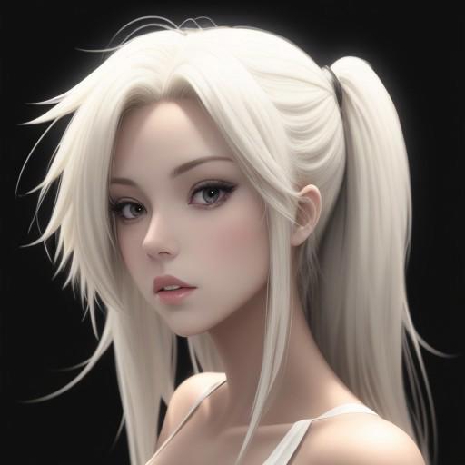 A white blonde girl. Anime style.
Black background. 
epic.