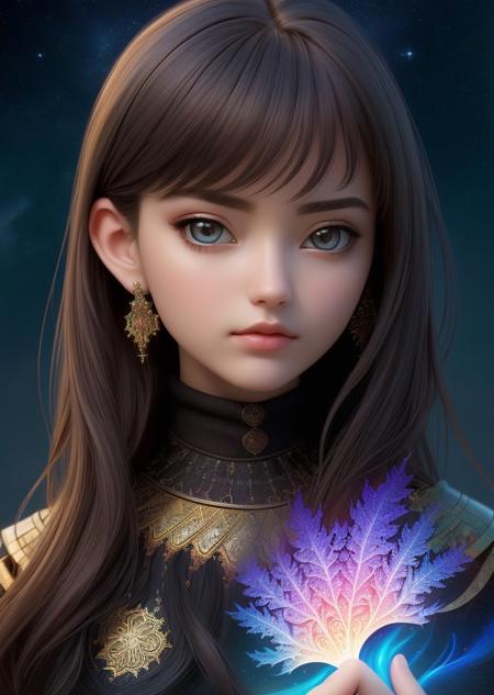 (masterpiece, top quality, best quality, official art, beautiful and aesthetic:1.2), (fractal art:1.3), 1girl, beautiful, high detailed,  dark lighting, serious face, looking the sky, sky, medium shot, black sweater, jewelry, masterpiece, best quality,