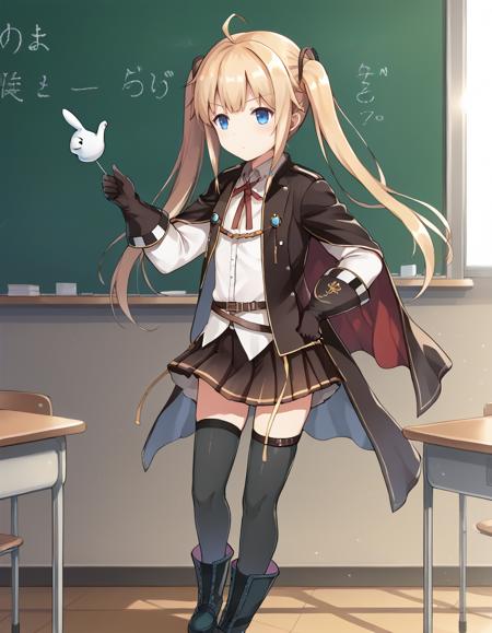 AzlaAmazon,1girl, blue eyes,blonde hair,ahoge,twintail,pleated skirt,black thighhighs, gloves,shirt,neck ribbon,military uniform,cape,long sleeves,hair ornament,boots AzlaAmazonANV,1girl,twintails,white thighhighs, blue eyes, blonde hair, garter straps, fur-trimmed cape,white dress, ahoge,shoulder sash,white hair bow,tiara,detached sleeves