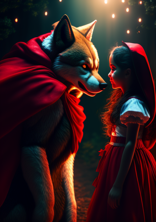 the big bad wolf fighting with little red riding hood, cinematic lighting, 4k