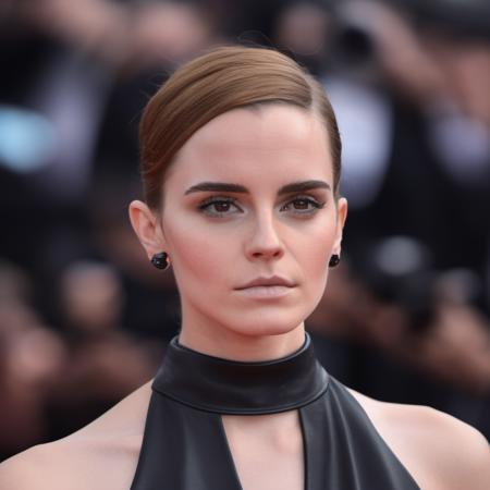 Portrait photo of a woman on the red carpet wearing an elegant dress,wearing a tight thin black leather choker around her neck, subtle eye shadow, sexy,  Nikon Z9, realistic matte skin, skin texture visible, (sharp focus), (high quality)