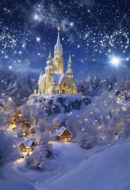 Highly detailed photo of snowwhite, happy mood of christmas and holy night spreads all over the galaxy, greatful, thankful, peaceful, in the mood of christmas, 4k