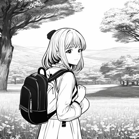 best quality, anime, lady, backpack, outdoors, (lineart), manga, (monochrome), (colorless)
,Lineart, LineAniAF
,<lora:LineAniRedmondV2-Lineart-LineAniAF:1>