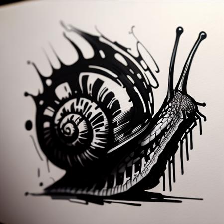 A  loose drippy ink drawing of a snail. creepy, dark, horror <lora:snailz5:1>
