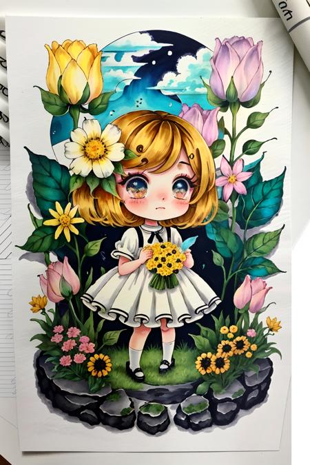 1girl, solo,flower garden chibi<lora:meomeo:1>