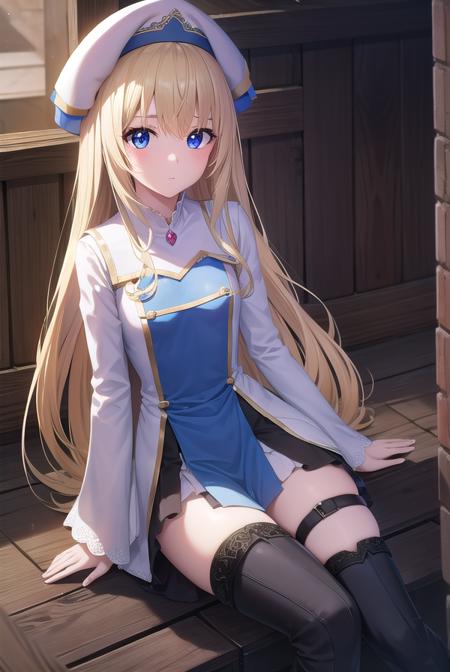 priestess, <lora:priestess-lora-nochekaiser:1>, 
priestess, blonde hair, blue eyes, long hair, hair between eyes, (small breast:1.2),
BREAK boots, dress, frilled sleeves, frills, hat, high heels, robe, thigh boots, thighhighs, white thighhighs, long sleeves, puffy sleeves,
BREAK looking at viewer,
BREAK indoors, church,
BREAK <lyco:GoodHands-beta2:1>, (masterpiece:1.2), best quality, high resolution, unity 8k wallpaper, (illustration:0.8), (beautiful detailed eyes:1.6), extremely detailed face, perfect lighting, extremely detailed CG, (perfect hands, perfect anatomy),