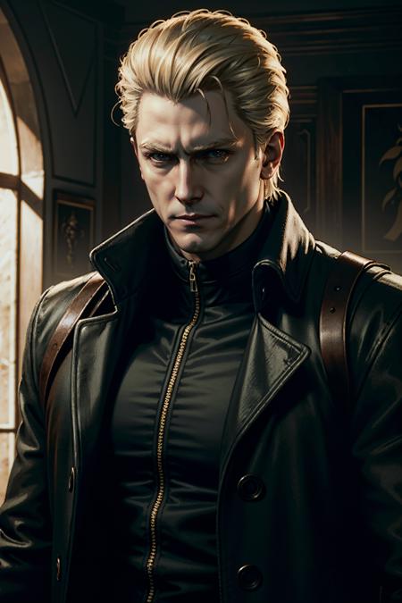 ((ultra detailed, masterpiece, best quality))
 <lora:REAlbertWesker:0.8>
REAlbertWesker, 1boy, solo, blonde hair, Hold the collar of a coat