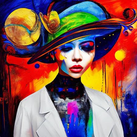 abstract painting of  moon   hat,  vivid colors, portrait