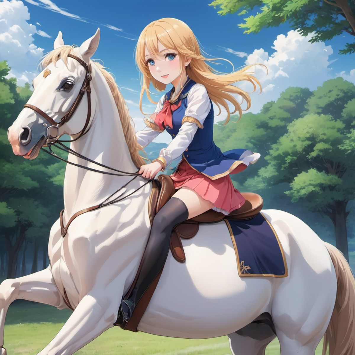 a pretty girl riding a horse, anime