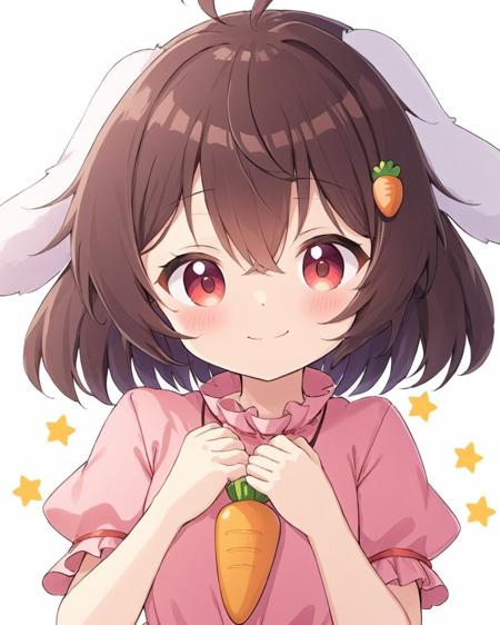 inaba tewi,1girl, one_eye_closed, white_background, headpat, simple_background, blush, carrot_necklace, pink_dress, solo_focus, upper_body, ;3, looking_at_viewer, puffy_short_sleeves, :3, ahoge, closed_mouth, smile, rabbit_girl
<lora:inaba_tewi_image5751_2023-12-14-000008:1>,star-shaped_pupils,symbol-shaped_pupils,. gorgeous,key visual, vibrant, studio anime,award-winning, professional, highly detailed,high budget, cinemascope