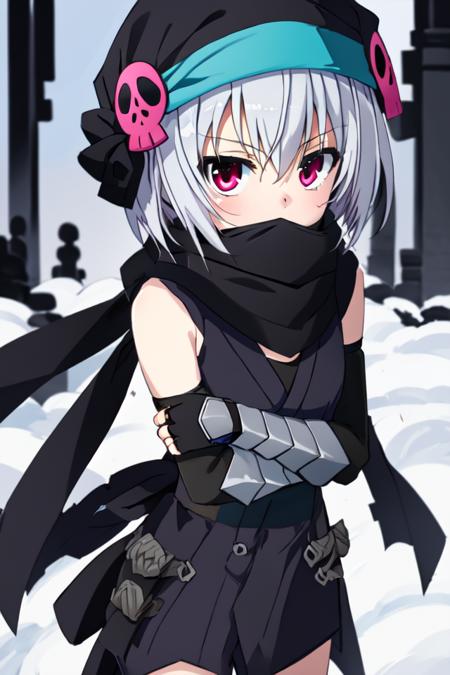 masterpiece, best quality, ultra-detailed, outdoors, <lyco:sagara_youchien-000140:0.7>, hachisuka goemon, 1girl, solo, looking at viewer, short hair, hat, black scarf, japanese clothes, elbow gloves, fingerless gloves, gauntlets, black scarf, covered mouth