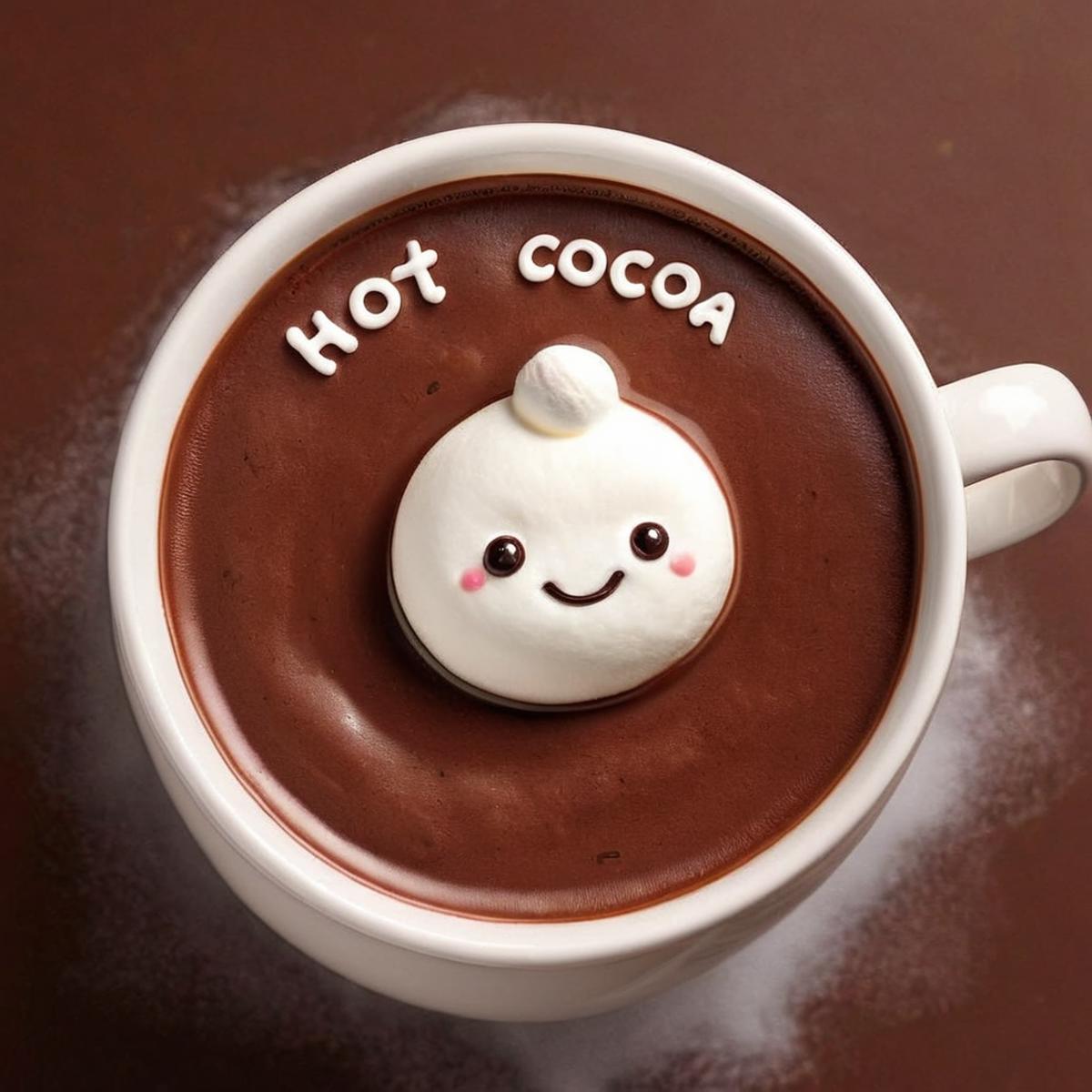A cup of hot cocoa with a white marshmallow on top.