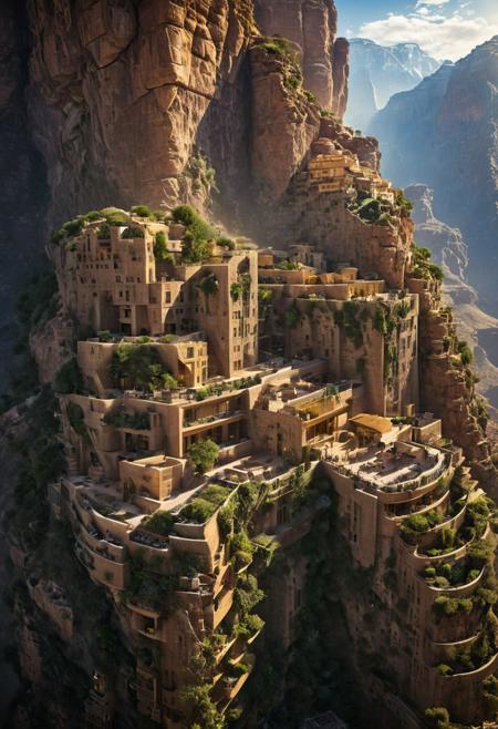 (The colonial city of the future, in the mist-filled Grand Canyon, on an unknown Earth-like planet, 2 moon on sky, Spaceship flight connects colonies, waterfulls:1.3), (Machu Picchu, a mountain settlement, incredibly spectacular:1.2), (Mario Botta:1.3), (avant-garde, future, reality, science fiction, photorealistic), (modern architecture:1.2), 
(Large Files, Ultra Realistic, 8K, 16k, FHD, HD, VFX, Perfect, Photography, composition, Architecture Sales Photography, Architecture Competition, Ultra High Resolution, Cinematography, High Resolution Image:1.1), (dramatic lighting, direct sunlight, ray tracing, clear shadow:1.2),  (real landscape:1.1), (blurred background:1.0), (urban background, more_details) ,
ac_neg1, great lighting, clear, hillscastel, extrusionbuilding, vertical