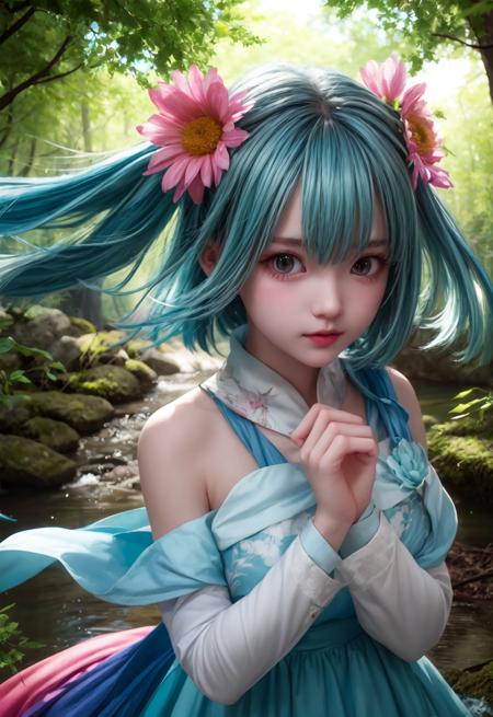 girl in a forest with floating flowers, river, puffy, puffy cheeks, cute,
vibrant colors, colorful art style, 
soft lighting, soft shadows, detailed textures, dynamic lighting,  
nice hands, perfect hands, 
<lyco:GoodHands-beta2:1.0> 
<lora:add_detail:1>