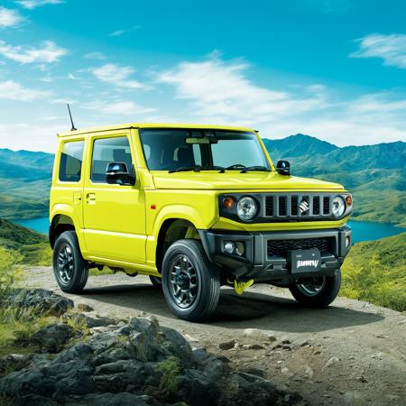 best quality, ultra-detailed, illustration,
JB64, jimny, vehicle focus, car, motor vehicle, ground vehicle, outdoors, mountain, sky, scenery, cloud, day, road, blue sky
 <lora:JB64_Jimny_SDXL_V2:1>