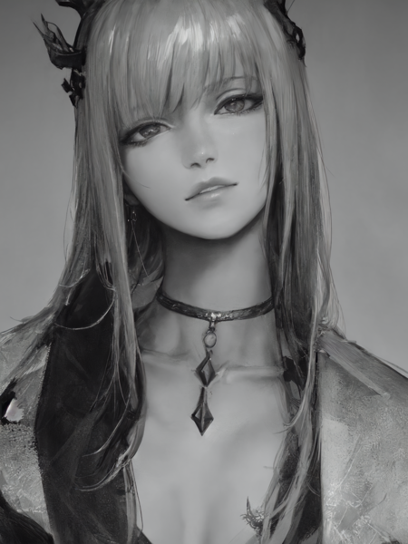 realistic, mature, mori_calliope, crown, choker, masterpiece, best quality, close up:0.8, standing, realistic eyes, head tilt, smug, looking_at_viewer, dark:0.3