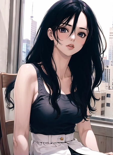 boichi manga style, 1girl, , solo, sitting, long hair, upper body, ((masterpiece)) <lora:boichi_manga_style_offset:1>