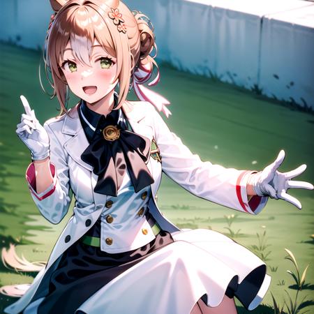 masterpiece, 8k wallpaper, best quality, 1girl, FineMotion, <lora:FineMotion>, smile, solo, blush,smile, grass, long sleeves, white gloves,hiten1, solo, open mouth,