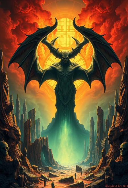 I also stood in Satan’s bosom & beheld its desolatons:
A ruin’d Man, a ruin’d building of God not made with hands;
Its plains of burning sand, its mountains of marble terrible;
Its pits & declivities flowing with molten ore & fountains
Of pitch & nitre; its ruin’d palaces & cities & mighty works;
Its furnaces of affliction, in which his Angels & Emanations
Labour with blacken’d visages among its stupendous ruins,
Arches & pyramids & porches, colonnades & domes,
In which dwells Mystery, Babylon; here is her secret place;
From hence she comes forth on the Churches in delight;
Here is her Cup fill’d with its poisons, in these horrid vales,
And here her scarlet Veil woven in pestilence & war;
Here is Jerusalem bound in chains, in the Dens of Babylon.