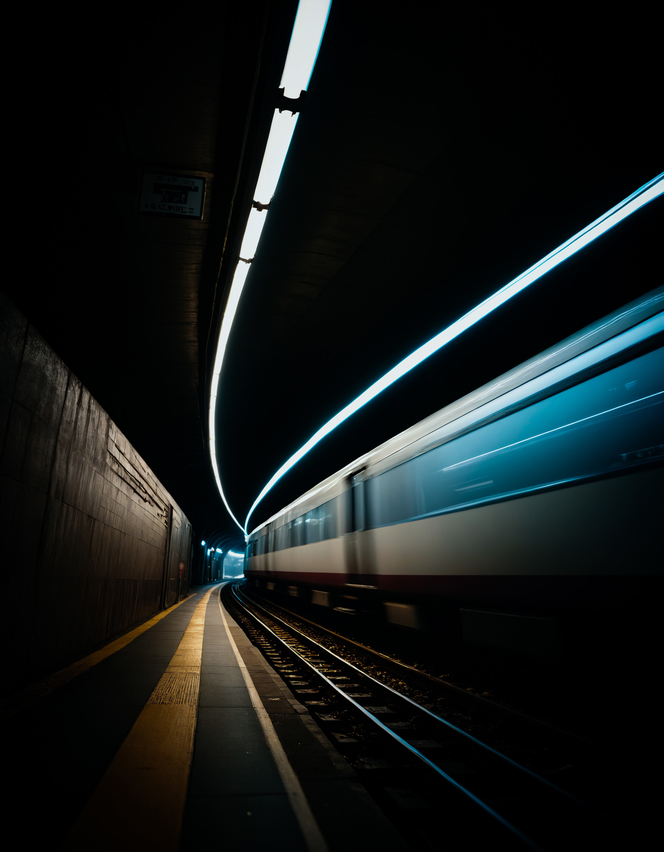 award winning photo of a train going through a tunnel at night, zavy-lghttrl, atmospheric haze, dynamic angle, cinematic s...
