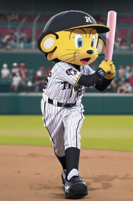 masterpiece, best quality, ultra-detailed, illustration,
tolucky, mascot, sportswear, baseball uniform, baseball bat, gloves, helmet, baseball cap, baseball, open mouth, blurry background, full body, clothes writing, stadium, striped, belt,
 <lora:tolucky_V2_1.0_MID2_ResizeDIM8:1>