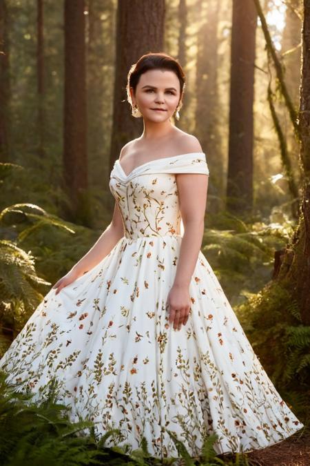 Snow White (ginnifer goodwin) <lora:snowWhite:1>, exuding timeless innocence and purity, wears appealing dress with floral accents. BREAK
She is twisting amidst a whimsical forest filled with vibrant wildlife, illuminated by the warm rays of dawn, captured in a professional portrait with a three-quarter angle, showcasing her enchanting statuesque and charm. . 35mm photograph, film, bokeh, professional, shot by bruce gilden, 4k, highly detailed