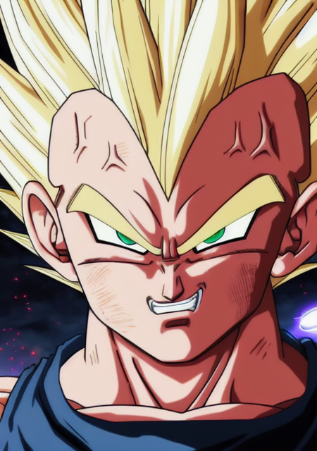 A Majin2 portrait, digital art, blonde ,blonde eyebrows,digital art, clenched fists, looking,full head,anatomically correct, (((8k resolution))) , M in front, copy of Majin Vegeta by Dragon Ball Z, 1 character  master piece,  super definition.