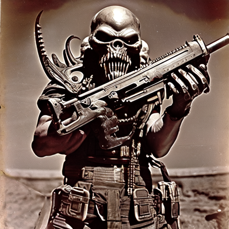 1 photo, demonic looking demon holding a machine gun in one hand (martianwarlord:1)