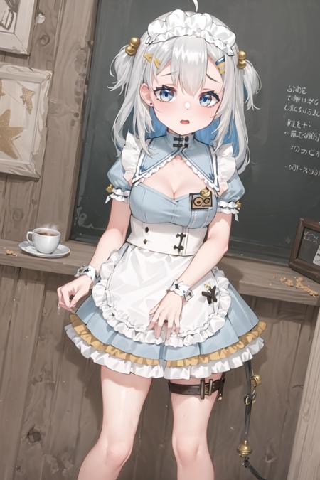 (masterpiece, best quality), (1girl, solo),
(coffee shop)
<lora:yuaVR_a5:0.7>, vr-yua, bell, cleavage cutout, two side up, maid headdress