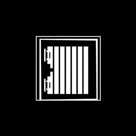 (stylized 2D, vector art), (sqaure 2D tile design), (schematic representation of an closed square cellar trapdoor), (solid colors, thick-linework), white outline, black background, trapdoor symbol white in the center, black background, HDR, UHD, overall design is square,