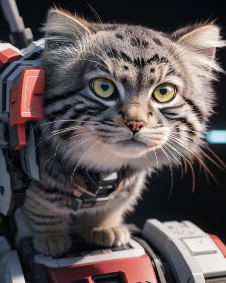 <lora:TUSUNv2-000016:0.65>, realistic photo, wide angle, photograph, (tusun kitten Cyborg :1.2), cyberpunk tucuncub, sci-fic, Fine and realistic tusun facial details, (realistic eye details:1.4), character concept design, Futurism, hyper detailed, battlefield, intense angle, masterpiece, DSLR, 24 Megapixels, Full Frame, SCIENCE FICTION, GUNDAM\(RX78\), 4k, <lora:gundamRX782OutfitStyle_v10:0.4>, CG, unity, luxurious cyberpunk, hyperrealistic, anatomical, cable electric wires, microchip, elegant, beautiful background, octane render, 8k, best quality, masterpiece, extremely delicate and beautiful, official art, extremely detailed CG unity 8k wallpaper, incredibly absurdres, cat robot