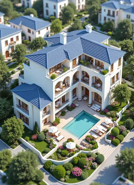 Blue and white villas