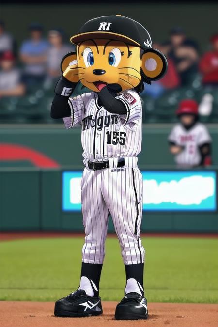 masterpiece, best quality, ultra-detailed, illustration,
tolucky, mascot, sportswear, baseball uniform, gloves, helmet, baseball cap, striped, blurry background, clothes writing, blurry, stadium, baseball, standing, baseball mitt, belt,
 <lora:tolucky_V2_1.0_MID2_ResizeDIM8:1>