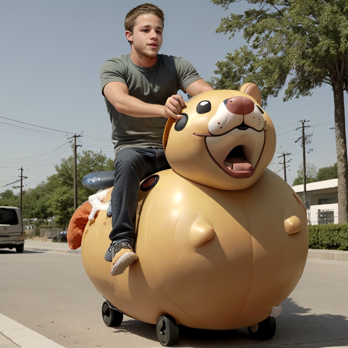Determined, slim man dg_ShawnPyfrom riding on a giant hamster , <lora:dg_ShawnPyfrom-v1:0.8>,