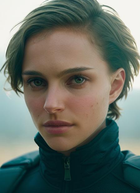 portrait of skswoman, hopeful , wearing outerwear , with Layered haircut , background space station epic (photo, studio lighting, hard light, sony a7, 50 mm, matte skin, pores, colors, hyperdetailed, hyperrealistic), <lyco:Natalie Portman:1.2>