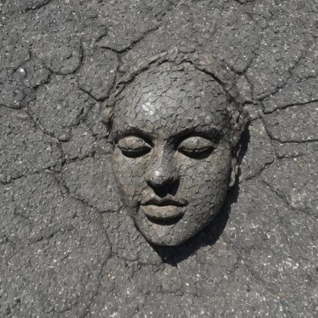 sculpture beautiful face, cracked  asphalt texture, weathered, dark, simple background   <lora:asphalt-000001:0.6>