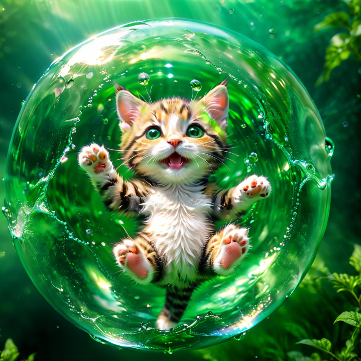 A Kitten Inside a Bubble: A Cute and Playful Scene